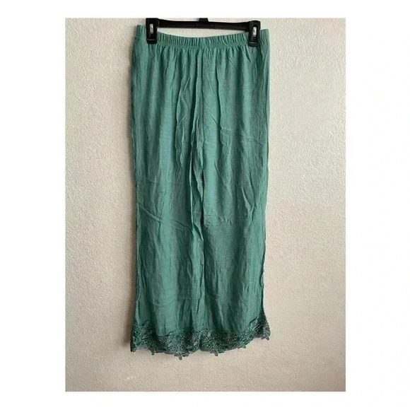 🆕Pretty Angel Linen Blend Aqua Lace-Trim Palazzo Pants S🆕 - Picture 4 of 12